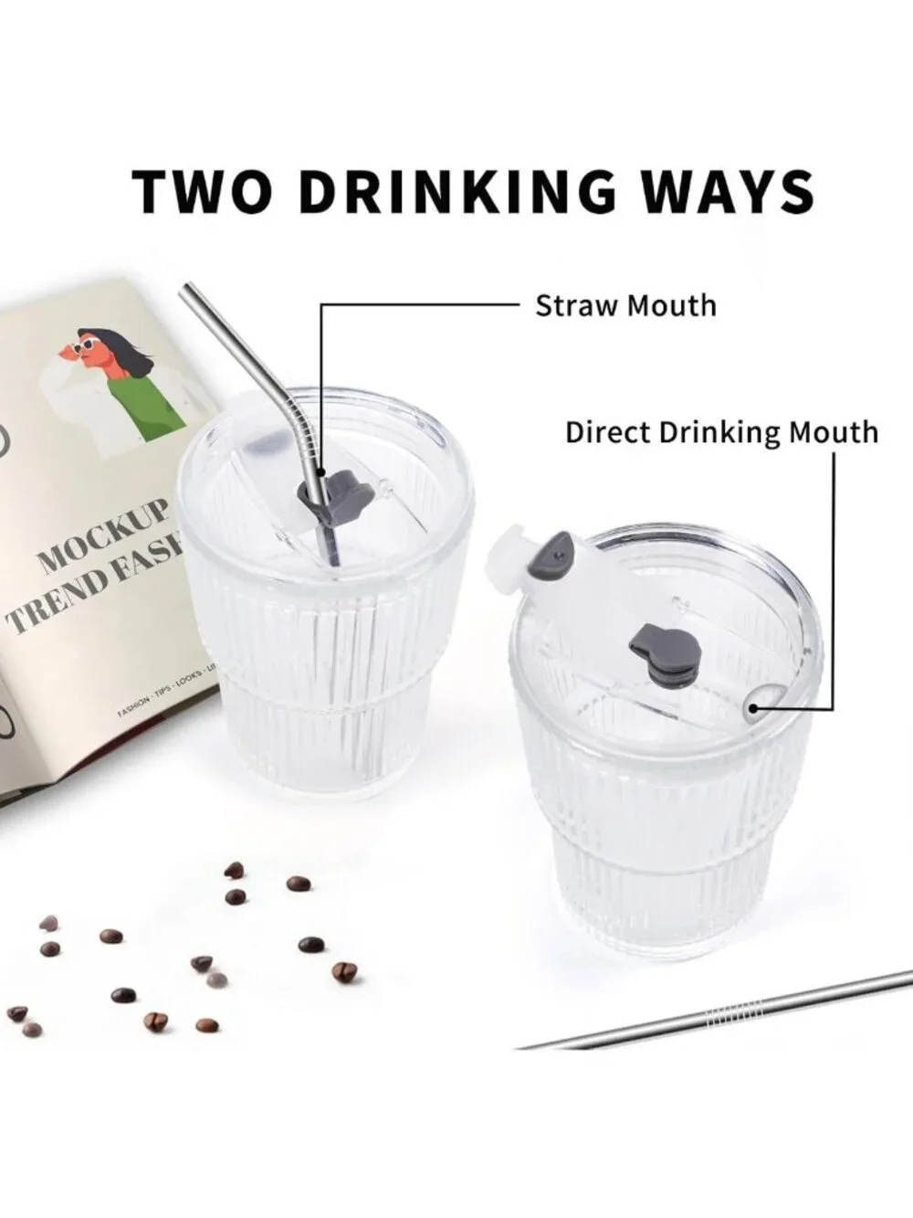 Reusable 16 oz Iced Coffee Cups with Lids & Straws - Unbreakable, BPA-Free